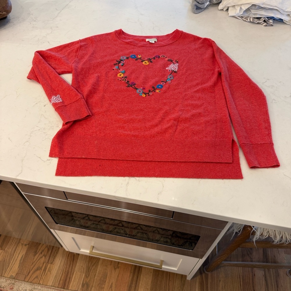 Sundance Red Floral Heart Sweater